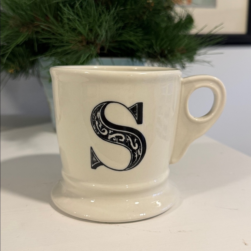 Anthropologie Monogrammed S White Shaving Ceramic Mug